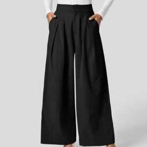 Halara High Waisted Plicated Side Pocket Trousers Size M Tall Wide Leg Black